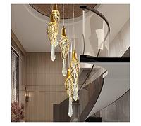 Brass Crystal Copper Pendant Hanging Light Luxury Glass Drops Restaurant Lighting LED Chandelier (D100xH300cm15Lights)