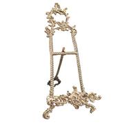 Brass Easel - Brass Plate | Vintage Floral Scroll Tiered Tripod | Stand Display Holder | Decorative Tabletop Stand For Artwork Books Frames Entryway Bedroom Fireplace Study Room Indoor Decor