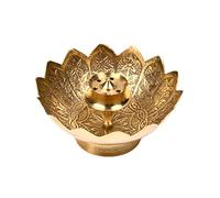 Brass Incense Holder Lotus Stick Burner Cone Incense Holder with Ash Catcher Agarbatti Stand Artistic Flower Censer Plate Tray Pooja Indian Traditional Festival New year Decorations(Size:-3")(Golden)