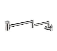 Brass Pot Filler Faucet Single Cold Water Kitchen Faucet Commercial Kitchen Sink Tap Folding Stretchable Double Joint Swing Arms Single Hole Two Handles Wall Mount Sink Faucets,Brushed Heavy Duty