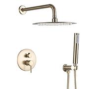 Brass Rain Shower System Wall Mounted High Pressure Rainfall Shower Faucet and Round Head Combo Set, Handheld Shower Included,10inch