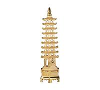 Brass Statu BRABUD 8.7'' Alloy Fengshui 9 Level Pagoda Wenchang Tower Statue Protection Business Rises Desk Decor Collectible Golden Color ZD113
