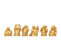 Brass Statu Feng Shui BS019 - Juego de 6 estatuas de Buda Sonriendo de Resina Dorada de 2 Pulgadas