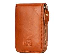 BRASS TACKS Leathercraft Tarjetero Monedero Pequeño Mini Delgado Hombres y Mujere Cuero Genuino Bolsillo Delantero Protección RFID 13 Ranuras para Tarjetas con Cremallera