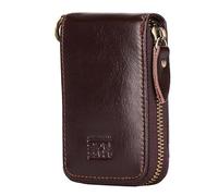 BRASS TACKS Leathercraft Tarjetero Piel Genuina con Bloqueo RFID - Cartera Unisex con Cremallera, 14 Ranuras Estilo Acordeón y Anilla, Monedero Vintage Compacto para DNI y Tarjetas