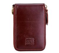 BRASS TACKS Leathercraft Tarjetero Piel Genuina con Bloqueo RFID - Cartera Unisex con Cremallera, 14 Ranuras Estilo Acordeón y Anilla, Monedero Vintage Compacto para DNI y Tarjetas