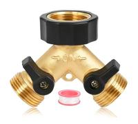 Brass Tap Manifold Hose Splitter, 2 Way 3/4 Washing Machine Connector with Individual On/Off Valves, Adaptor for Garden, 23r