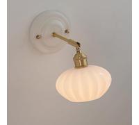 Brass Wall Sconce Adjustable Nordic Home Decor Lighting Fixture with Pumpkin Glass Shade and Ceramics Base, Elegant Milk White Glass Wall Lamp for Bedroom Living Room