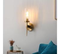 Brass Wall Sconce Vanity Light, Modern Wall Sconces Lighting Fixtures with Cylindrical Stripe Glass Shade, Indoor Decor Wall Mount Lamp for Bedroom,Bedside,Hallway,Living Room,Reading,Bar (Size/1 Ligh