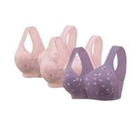 Brassie - Juego de 3 sexy transpirable sujetador elegante clásico para todos los días apoyo garganta deporte entrenamiento espalda descubierta lencería casual cómodo push-up ropa interior de gran