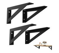 BRATA Soportes estanterias negros 20cm, paquete de 4 escuadras para estanterias flotantes metal resistente, soporte estanteria pared rústico