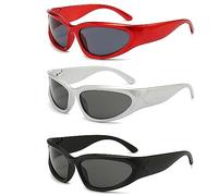 Brateuanoii 3 Piezas Estilo Futurista Gafas de Sol Y2K, Y2K Vintage Classic Elegant Frames Hd Golf Conducción Pesca Deportes Al Aire Libre Gafas de Sol de Moda Uv400(Negro+Plata+Rojo)