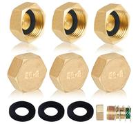 Brateuanoii 6 Piezas Tapón De Latón Hexagonal, Tapón Latón Hembra 3/4", Tapa De Tubo De Latón, Tapones Roscados Para Tubo Con Arandelas De Goma Para Conexión De Tubería, Lavadora, Grifo