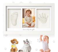 Brateuanoii Kit de H-uella Fácil de Usar para Regalos de B-ebé, Marco H-uellas Bebé Set Tinta Huellas, Juego de Impresiones Huellas, Kit de Marco para Manos y Huellas de Bebé para Niño y Niña