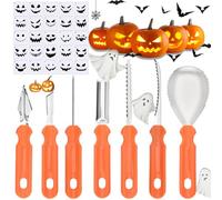 Brateuanoii Kit De Talla De Calabaza Halloween, 7 Piezas Juego De Herramientas Para Tallar Calabazas, Con 25 Plantilla De Grabado, Herramientas De Calabaza De Halloween Para Adultos y Niños