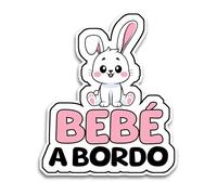 Bratikishop Pegatina Bebe a Bordo Coche, Bebé Conejo 17 x 14 cm, Resistente a UV e Impermeable, Animal Sticker
