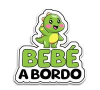 Bratikishop Pegatina Bebe a Bordo Coche, Bebé Dinosaurio 15.5 x 14 cm, Vinilo Verde, Resistente a UV e Impermeable, Animal Sticker