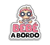 Bratikishop Pegatina Bebe a Bordo Coche, Bebé Guitarrista a Bordo, 16 x 14 cm, Resistente a UV e Impermeable, Bebé Sticker