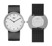 Braun 2 Agujas Reloj Analógico de Cuarzo, Esfera Blanca y Correa de Caucho de Silicona Gris con Correa Adicional de Caucho de Silicona Negra, 38 mm, Modelo BN0281GYBKG.