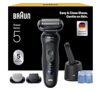 Braun Afeitadora Eléctrica Hombre Series 5, Máquina De Afeitar En Seco Y Mojado, 2 Modos De Afeitado, 50 Min De Uso, Centro De Limpieza, +2 Accesorios De Rasurado Y Estuche De Viaje, 52-N7650CC, Negro