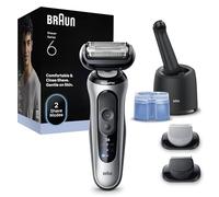 Braun Afeitadora Eléctrica Hombre Series 6, Máquina De Afeitar En Seco Y En Mojado,2 Modos De Afeitado, 60 Min De Uso, +2 Accesorios De Rasurado, Centro De Limpieza, Estuche De Viaje, 62-S7650CC,Plata