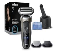 Braun Afeitadora Eléctrica Hombre Series 7, Máquina De Afeitar En Seco Y Mojado, 3 Modos De Afeitado, 60 Min De Uso, Centro De Limpieza, +2 Accesorios De Rasurado Y Estuche De Viaje, 72-C7650CC, Oro