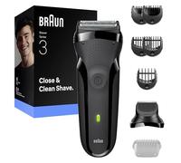 Braun Afeitadora eléctrica serie 3, 3 cuchillas flexibles, accesorio para recortadora de barba, +5 peines, maquinilla de afeitar seca para hombres, diseñada en Alemania, 300BT, gris