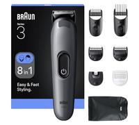 Braun AIO3540 - Kit de afeitado todo en uno serie 3, 8 en 1, hoja ultrafina, 14 longitudes, corte preciso para cara y cabello, duración de 50 minutos, estilo fácil y rápido, color gris