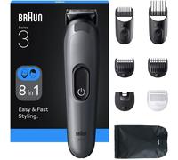 Braun AIO3540 - Kit de afeitado todo en uno serie 3, 8 en 1, hoja ultrafina, 14 longitudes, corte preciso para cara y cabello, duración de 50 minutos, estilo fácil y rápido, color gris