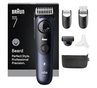 Braun Recortadora de barba Serie 7, +6 accesorios, hoja afilada de por vida, batería de hasta 120 minutos, 40 ajustes de longitud, impermeable, rueda de precisión y botón de bloqueo, BT7520, azul
