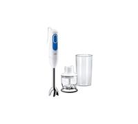 Braun Batidora de mano, pié metálico, 2 velocidades, Campana antisalpicaduras, 2 accesorios, minipicadora 350 ml, Blanco Y Azul, 700 W