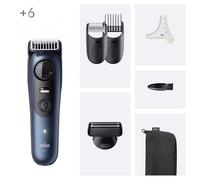 Braun Recortadora de barba Serie 7, +6 accesorios, hoja afilada de por vida, batería de hasta 120 minutos, 40 ajustes de longitud, impermeable, rueda de precisión y botón de bloqueo, BT7520, azul