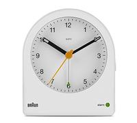 Braun Classic Analogue Alarm Clock with Snooze and Continuous Backlight, Quiet Quartz Movement, Crescendo Beep Alarm in White, Model BC22W.