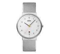 Braun BN0032WHSLMHG - Reloj análogico de cuarzo con correa de acero inoxidable para hombre, color plateado/blanco