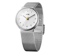 Braun BN0031WHSLMHL - Reloj análogico de cuarzo con correa de acero inoxidable para mujer, color plateado/blanco