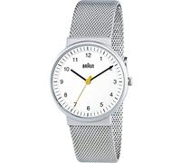 Braun BN0031WHSLMHL - Reloj análogico de cuarzo con correa de acero inoxidable para mujer, color plateado/blanco