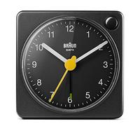 Braun Classic Reloj Despertador Analógico de Viaje con Posposición e Iluminación, Tamaño Compacto, Movimiento de Cuarzo Silencioso, Negro, Modelo BC0X2B.