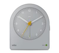 Braun Reloj Despertador analógico Classic con botón de repetición y retroiluminación Continua, Movimiento de Cuarzo silencioso, Alarma en Crescendo, Color Gris, Modelo BC22G.