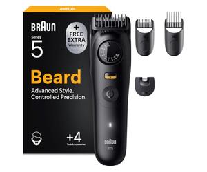 Braun - Cortador de barba serie 5, + 4 herramientas para crear su estilo, hoja ultrafina, 120 min de autonomía, 40 longitudes, impermeable, rueda de precisión y bloqueo, BT5520, negro