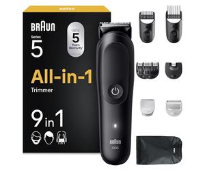 Braun - Cortapelos todo en uno serie 5, 9-en-1, hoja ultra afilada, 120 minutos de autonomía, protección SkinGuard para el cuerpo, corte preciso y eficiente, mango AquaGrip práctico bajo el agua,