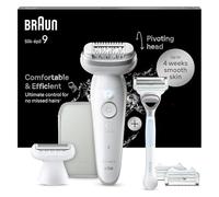 Braun Depiladora Eléctrica Mujer Silk·épil 9 + Maquinilla Venus Para Zona Íntima, Depiladora Corporal Con Peine Recortador, Funda, Depilación Suave Duradera, Uso En Seco Y Mojado,9-141 Blanco/Plateado