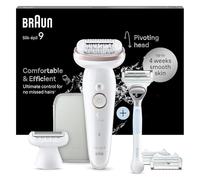 Braun Depiladora Eléctrica Mujer Silk·épil 9 + Maquinilla Venus para Zona Íntima, Resistente al Agua, Depiladora Corporal con Peine Recortador Y Funda, Depilación Suave Duradera, 9-130 Blanco/Flamenco