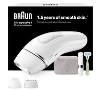 Braun Depiladora Luz Pulsada Silk-expert Pro 3, PL3136, Blanca/Plateada - Alternativa a Depilación Laser, IPL con Funda, Maquinilla Venus, 2 Cabezales para Cara Y Cuerpo, Eliminación del Vello en Casa