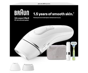 Braun Depiladora Luz Pulsada Silk-expert Pro 3, PL3136, Blanca/Plateada | Alternativa a Depilación Laser, IPL con Funda, Maquinilla Venus, 2 Cabezales para Cara Y Cuerpo, Elimina el Vello en Casa