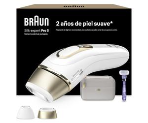 Braun Depiladora Luz Pulsada Silk·expert Pro 5 Alternativa a Depiladora Laser, IPL, con Funda, Cabezal de Precisión Y Maquinilla Venus, Eliminación del Vello en Casa, PL5157, Blanca/Dorada