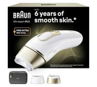 Braun Depiladora Luz Pulsada Silk·expert Pro 5, PL5230, Blanco/Oro | IPL, Depilación Láser en Casa para Mujer y Hombre, Eliminación del Vello, Depiladora Laser con 2 Cabezales Y Neceser Negro