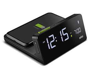 Braun Digital Alarm Clock with VA LCD Display, 10W Qi Wireless Fast-Charging Pad, Automatic Backlight Adjustment, Quick Set, Beep Alarm in Black, Model BC21B.