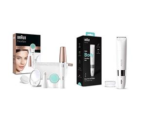 Braun FaceSpa Depiladora Eléctrica Facial Mujer 3 en 1 con Cepillo Limpiador y de Masaje, Body Afeitadora Corporal Unix, Depiladora Mini para Mujer y Hombre con Peine de Recorte,BS1000,Blanco