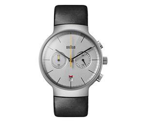 Braun Gents BN0265 Classic Chronograph Watch with Steel Dial and Black Leather Strap