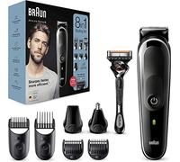 Braun Kit de aseo masculino 8 en 1 todo en uno serie 5, con recortador de barba, cortadora de pelo, recortadora de orejas y nariz y navaja Gillette, 6 accesorios, regalos para hombres, enchufe de 2